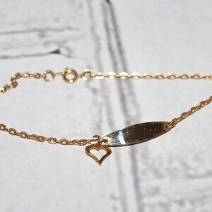 Beautiful gold ID bracelet with heart charm 9"